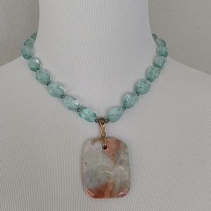 Beveled stone necklace gold wrapped